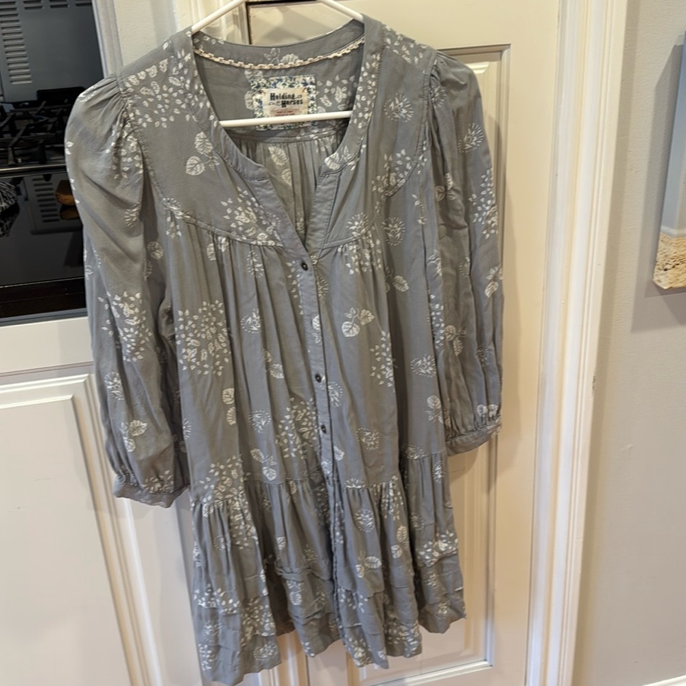 Holding Horses Gray Floral Midi Dress Spring Anthro Anthropologie